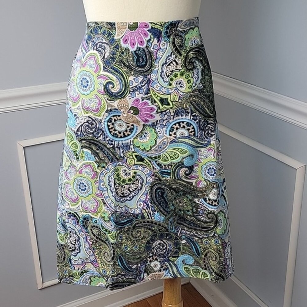 TALBOTS Floral Paisley Preppy Office Professional Stretch Spring Pencil Skirt 16